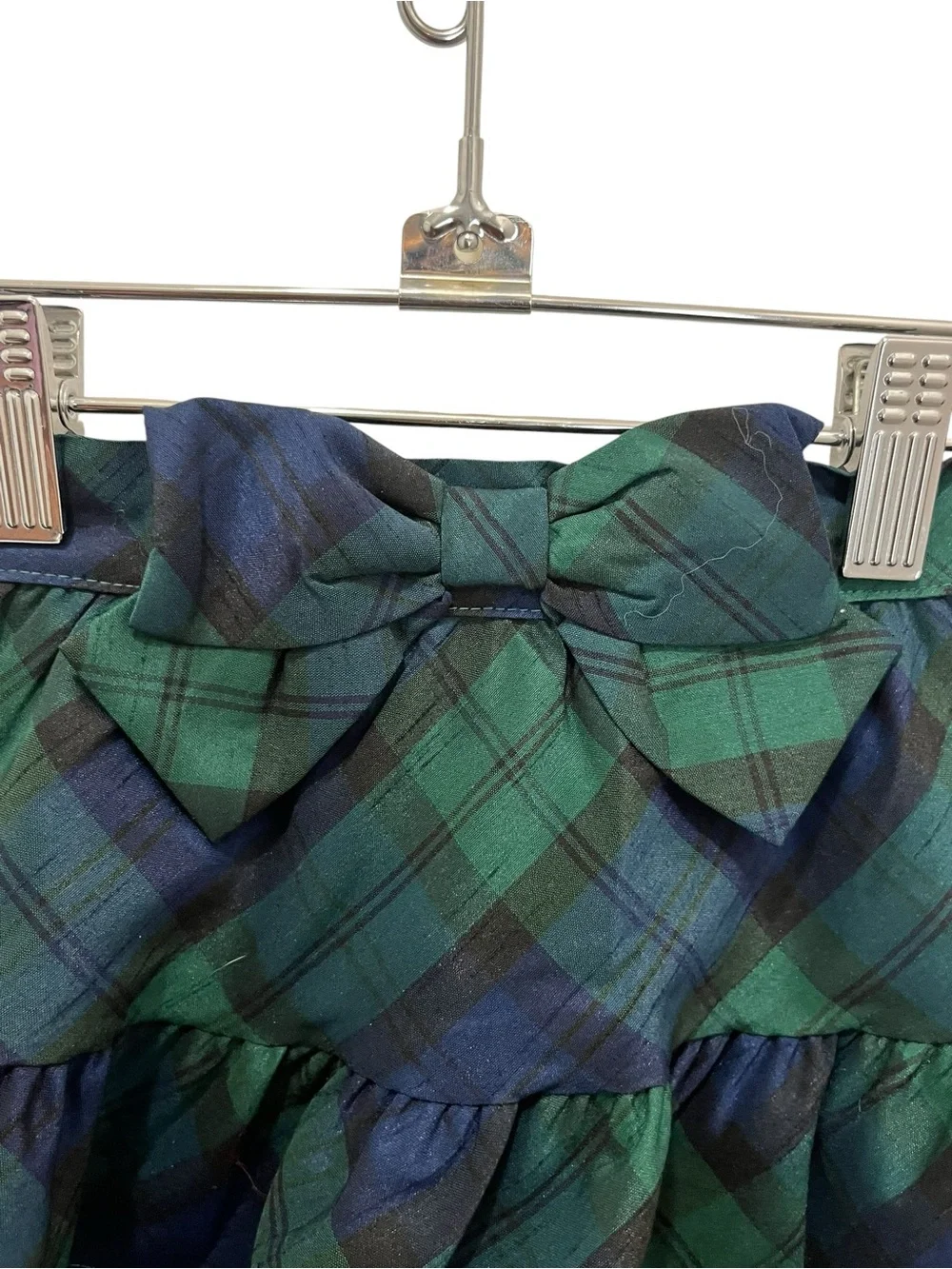 Gymboree Navy & Green Holiday Plaid Tiered Skirt with Bow Sz 8
